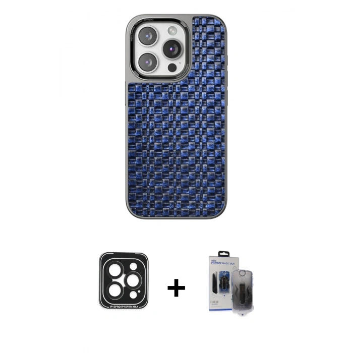 MARSİLYAN™- iPhone 15 Pro Max Kılıf Siluet Form Serisi - Siyah Vanessa Magic Hayalet Cam + PVD Metal Kamera Lens - SH