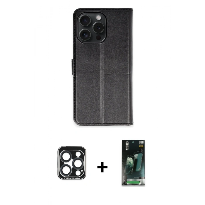 MARSİLYAN™- iPhone 15 Pro Max Kılıf Siluet Işık Serisi - Şeffaf 360 Full Body Arka Koruyucu + PVD Metal Kamera Lens - LT