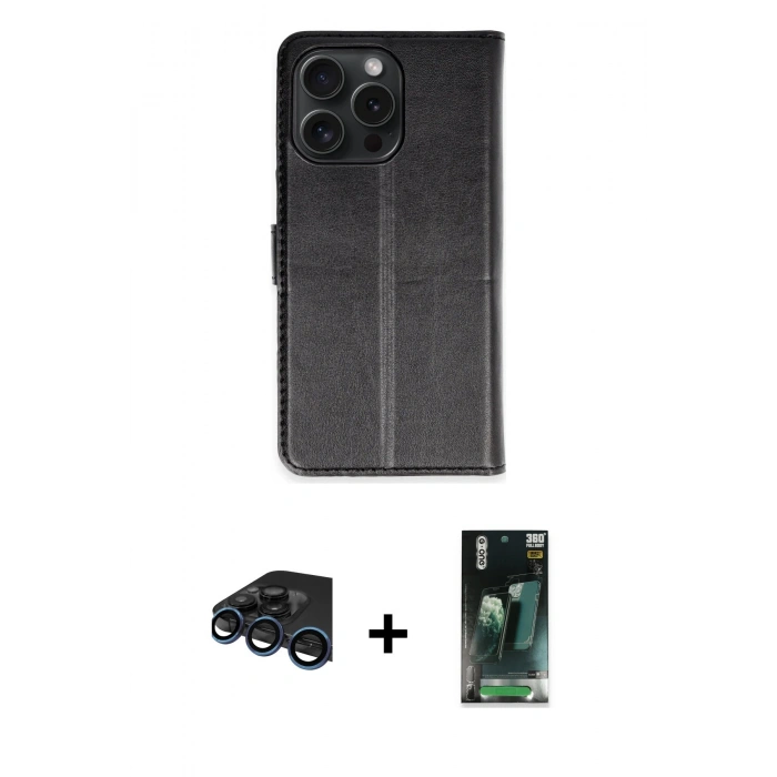 MARSİLYAN™- iPhone 15 Pro Max Kılıf Siluet Işık Serisi - Şeffaf 360 Full Body Arka Koruyucu + Lacivert Raze Metal Kamera Lens