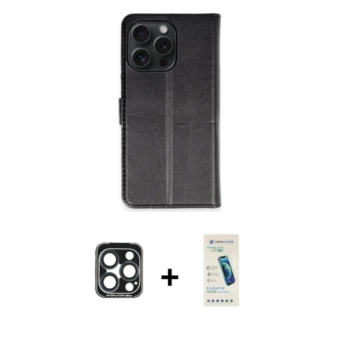 MARSİLYAN™- iPhone 15 Pro Max Kılıf Siluet Işık Serisi - Şeffaf Pasifik Cam Ekran Koruyucu + Lacivert PVD Metal Kamera Lens
