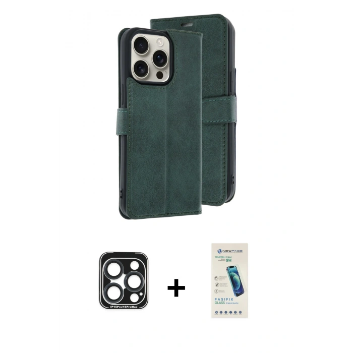 MARSİLYAN™- iPhone 15 Pro Max Kılıf Siluet Işık Serisi - Şeffaf Pasifik Cam Ekran Koruyucu + Lacivert PVD Metal Kamera Lens