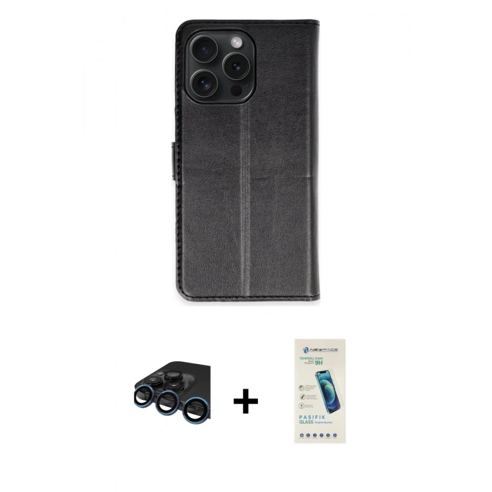 MARSİLYAN™- iPhone 15 Pro Max Kılıf Siluet Işık Serisi - Şeffaf Pasifik Cam Ekran Koruyucu + Lacivert Raze Metal Kamera Lens