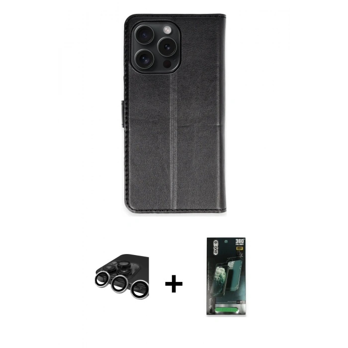 MARSİLYAN™- iPhone 15 Pro Max Kılıf Siluet Işık Serisi - Siyah 360 Mat Full Body Arka Koruyucu + Raze Metal Kamera Lens - GS