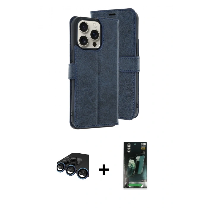 MARSİLYAN™- iPhone 15 Pro Max Kılıf Siluet Işık Serisi - Siyah 360 Mat Full Body Arka Koruyucu + Raze Metal Kamera Lens - LT