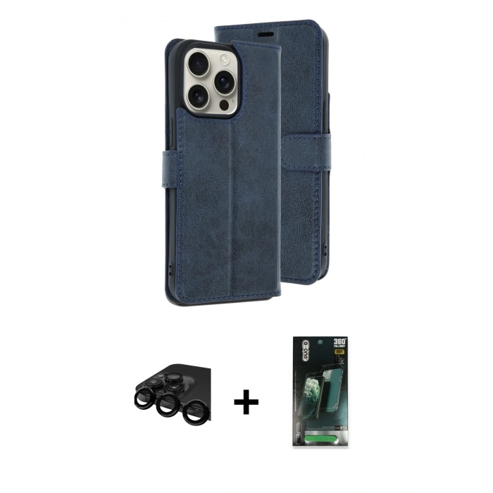 MARSİLYAN™- iPhone 15 Pro Max Kılıf Siluet Işık Serisi - Siyah 360 Mat Full Body Arka Koruyucu + Siyah Raze Metal Kamera Lens