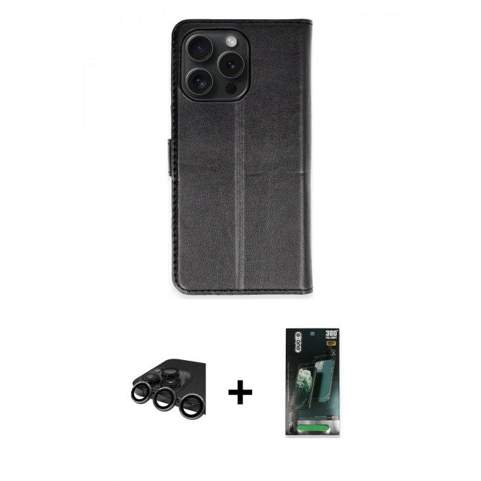 MARSİLYAN™- iPhone 15 Pro Max Kılıf Siluet Işık Serisi - Siyah 360 Mat Full Body Arka Koruyucu + Raze Metal Kamera Lens - TMGI