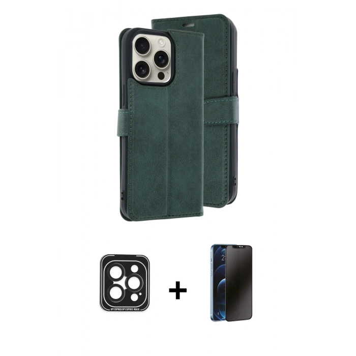 MARSİLYAN™- iPhone 15 Pro Max Kılıf Siluet Işık Serisi - Siyah 3D Antistatik Hayalet Cam Ekran Koruyucu + PVD Metal Kamera Lens - SH