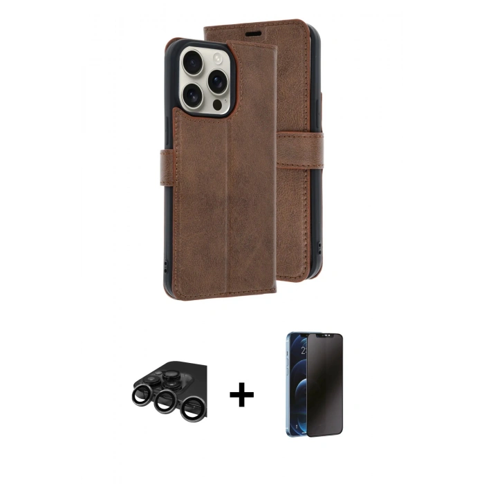 MARSİLYAN™- iPhone 15 Pro Max Kılıf Siluet Işık Serisi - Siyah 3D Antistatik Hayalet Cam Ekran Koruyucu + Raze Metal Kamera Lens - TMGI
