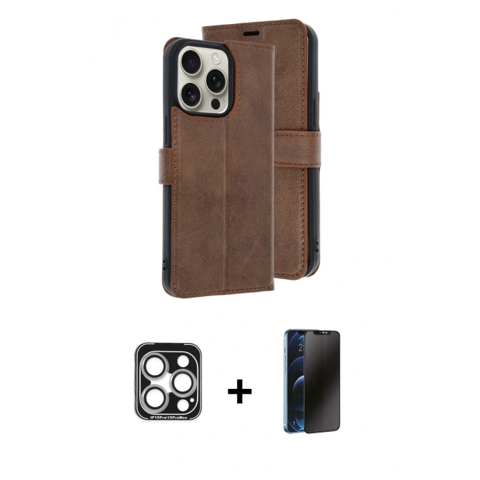MARSİLYAN™- iPhone 15 Pro Max Kılıf Siluet Işık Serisi - Siyah 3D Antistatik Hayalet Cam Ekran Koruyucu + PVD Metal Kamera Lens - GS