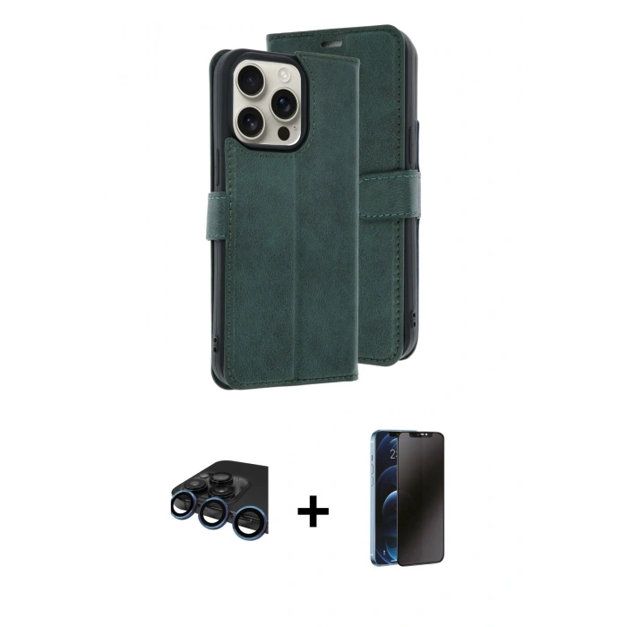 MARSİLYAN™- iPhone 15 Pro Max Kılıf Siluet Işık Serisi - Siyah 3D Antistatik Hayalet Cam Ekran Koruyucu + Raze Metal Kamera Lens - LT