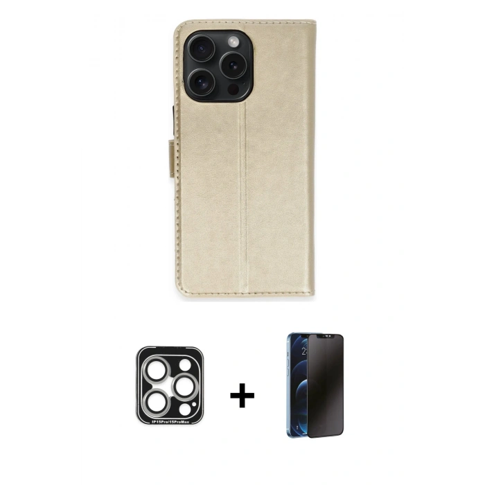 MARSİLYAN™- iPhone 15 Pro Max Kılıf Siluet Işık Serisi - Siyah 3D Antistatik Hayalet Cam Ekran Koruyucu + PVD Metal Kamera Lens - GS