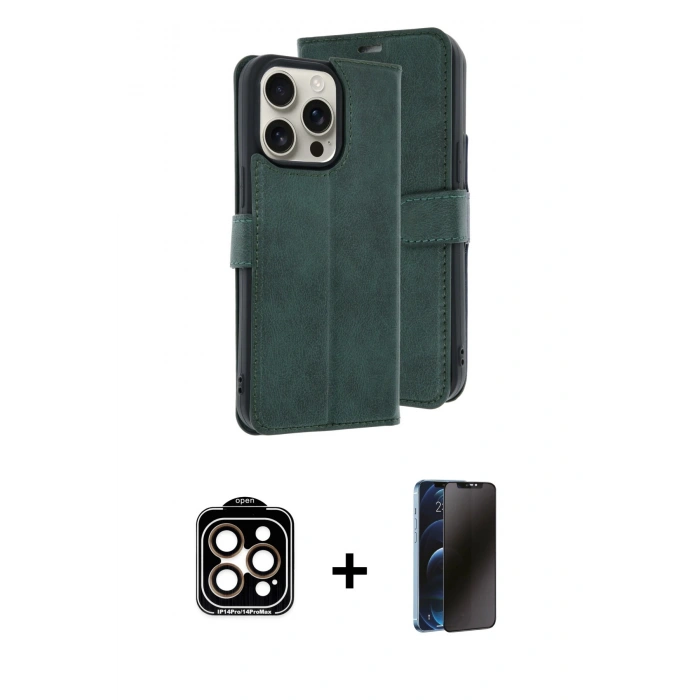 MARSİLYAN™- iPhone 15 Pro Max Kılıf Siluet Işık Serisi - Siyah 3D Antistatik Hayalet Cam Ekran Koruyucu + PVD Metal Kamera Lens - TU