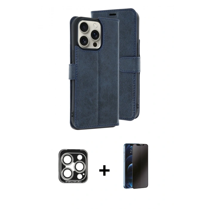MARSİLYAN™- iPhone 15 Pro Max Kılıf Siluet Işık Serisi - Siyah 3D Antistatik Hayalet Cam Ekran Koruyucu + PVD Metal Kamera Lens - GS