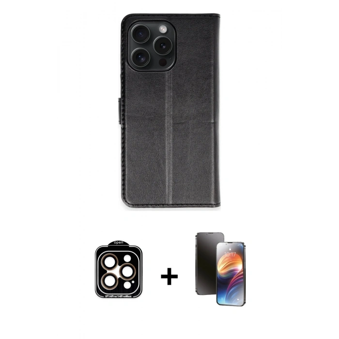 MARSİLYAN™- iPhone 15 Pro Max Kılıf Siluet Işık Serisi - Siyah 3D Antistatik Mat Seramik Nano Ekran Koruyucu + PVD Metal Kamera Lens - TU