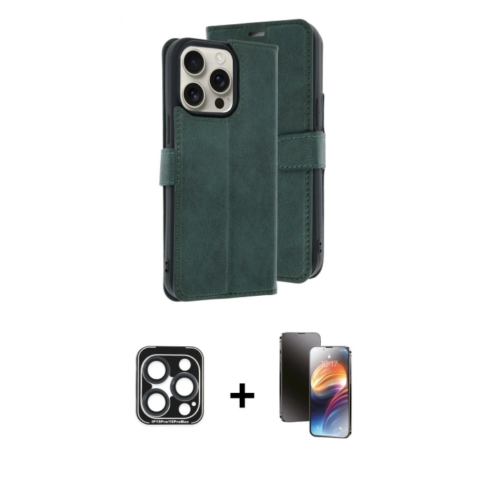 MARSİLYAN™- iPhone 15 Pro Max Kılıf Siluet Işık Serisi - Siyah 3D Antistatik Mat Seramik Nano Ekran Koruyucu + PVD Metal Kamera Lens - LT