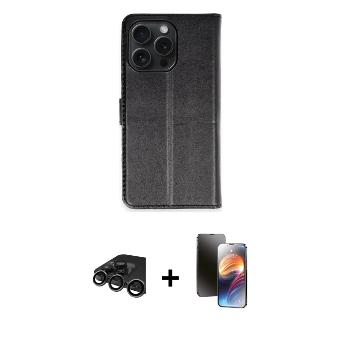 MARSİLYAN™- iPhone 15 Pro Max Kılıf Siluet Işık Serisi - Siyah 3D Antistatik Mat Seramik Nano Ekran Koruyucu + Raze Metal Kamera Lens - TMGI