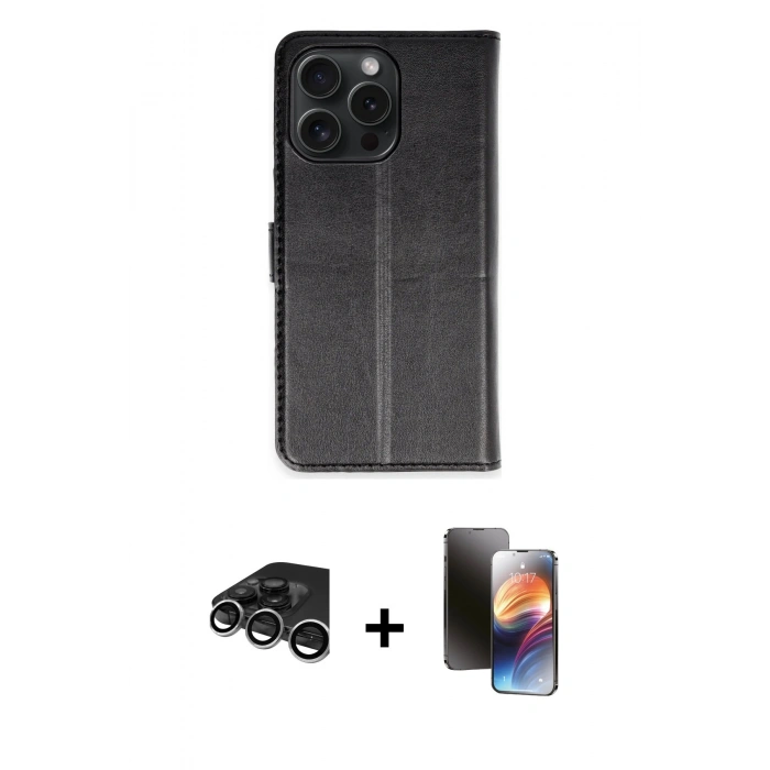 MARSİLYAN™- iPhone 15 Pro Max Kılıf Siluet Işık Serisi - Siyah 3D Antistatik Mat Seramik Nano Ekran Koruyucu + Raze Metal Kamera Lens - GS