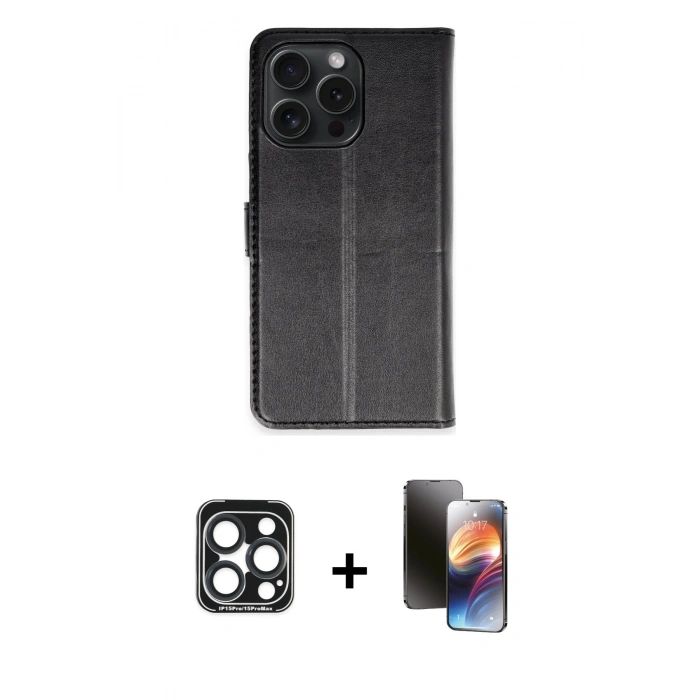 MARSİLYAN™- iPhone 15 Pro Max Kılıf Siluet Işık Serisi - Siyah 3D Antistatik Mat Seramik Nano Ekran Koruyucu + PVD Metal Kamera Lens - LT