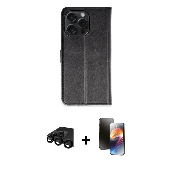 MARSİLYAN™- iPhone 15 Pro Max Kılıf Siluet Işık Serisi - Siyah 3D Antistatik Mat Seramik Nano Ekran Koruyucu + Raze Metal Kamera Lens - SH