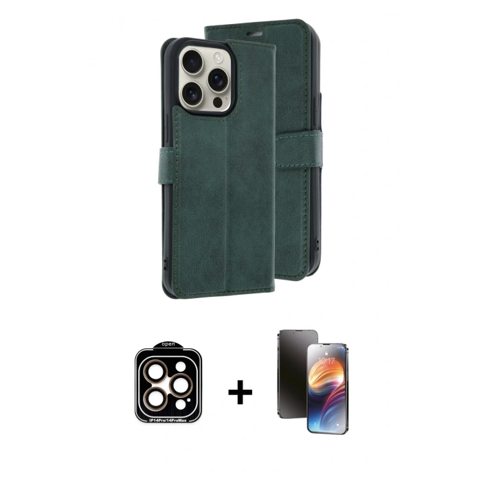 MARSİLYAN™- iPhone 15 Pro Max Kılıf Siluet Işık Serisi - Siyah 3D Antistatik Mat Seramik Nano Ekran Koruyucu + PVD Metal Kamera Lens - TU