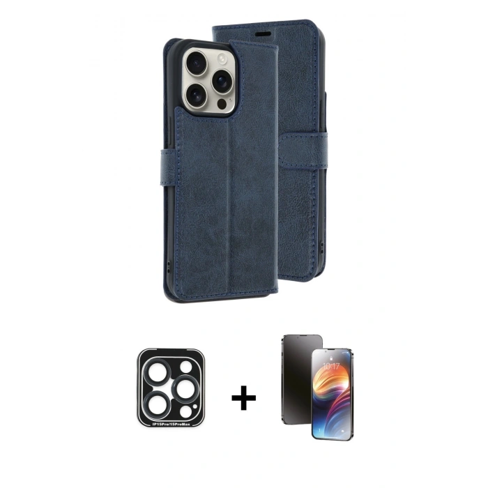 MARSİLYAN™- iPhone 15 Pro Max Kılıf Siluet Işık Serisi - Siyah 3D Antistatik Mat Seramik Nano Ekran Koruyucu + PVD Metal Kamera Lens - LT