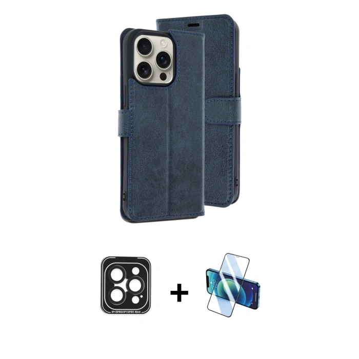 MARSİLYAN™- iPhone 15 Pro Max Kılıf Siluet Işık Serisi - Siyah 3D Antistatik Seramik Nano Ekran Koruyucu + Siyah PVD Metal Kamera Lens