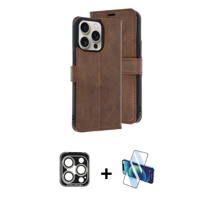 MARSİLYAN™- iPhone 15 Pro Max Kılıf Siluet Işık Serisi - Siyah 3D Antistatik Seramik Nano Ekran Koruyucu + PVD Metal Kamera Lens - GS