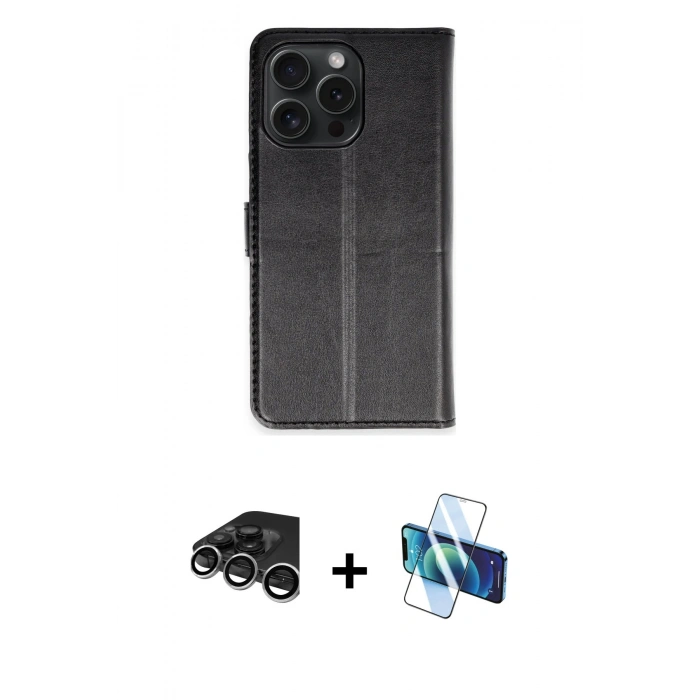 MARSİLYAN™- iPhone 15 Pro Max Kılıf Siluet Işık Serisi - Siyah 3D Antistatik Seramik Nano Ekran Koruyucu + Raze Metal Kamera Lens - GS