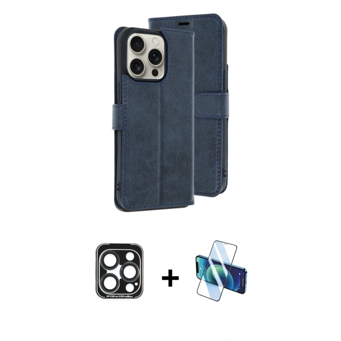 MARSİLYAN™- iPhone 15 Pro Max Kılıf Siluet Işık Serisi - Siyah 3D Antistatik Seramik Nano Ekran Koruyucu + PVD Metal Kamera Lens - LT