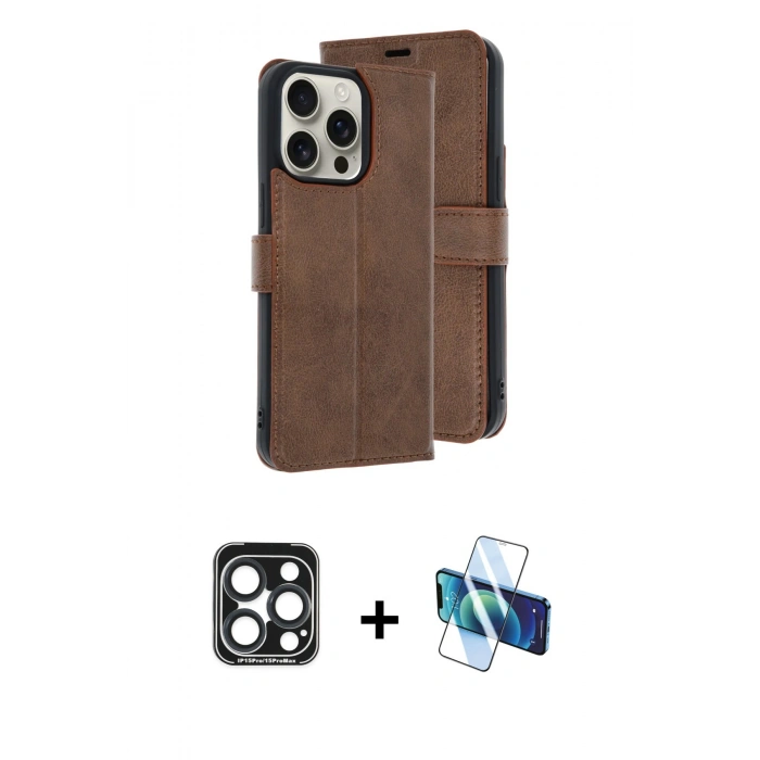 MARSİLYAN™- iPhone 15 Pro Max Kılıf Siluet Işık Serisi - Siyah 3D Antistatik Seramik Nano Ekran Koruyucu + PVD Metal Kamera Lens - LT