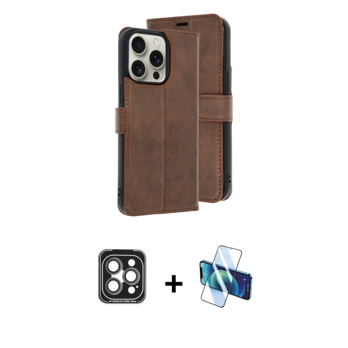 MARSİLYAN™- iPhone 15 Pro Max Kılıf Siluet Işık Serisi - Siyah 3D Antistatik Seramik Nano Ekran Koruyucu + PVD Metal Kamera Lens - GI