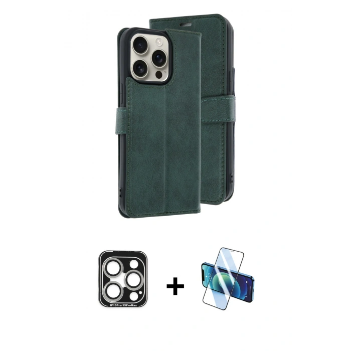 MARSİLYAN™- iPhone 15 Pro Max Kılıf Siluet Işık Serisi - Siyah 3D Antistatik Seramik Nano Ekran Koruyucu + PVD Metal Kamera Lens - GS