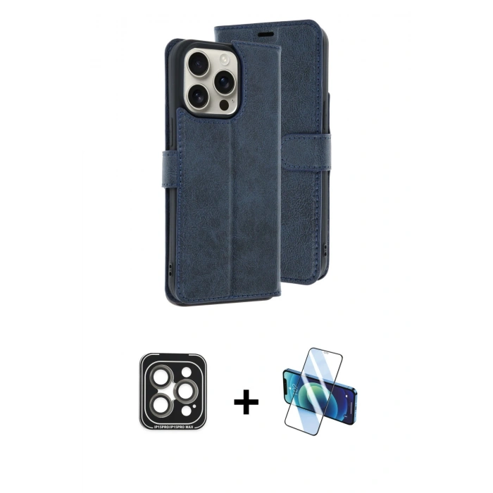 MARSİLYAN™- iPhone 15 Pro Max Kılıf Siluet Işık Serisi - Siyah 3D Antistatik Seramik Nano Ekran Koruyucu + PVD Metal Kamera Lens - GI