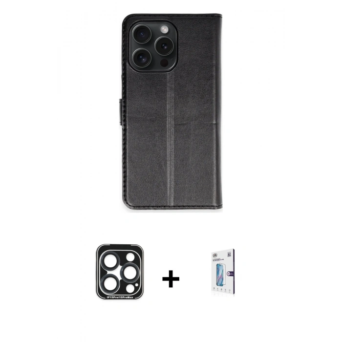MARSİLYAN™- iPhone 15 Pro Max Kılıf Siluet Işık Serisi - Siyah Bilvis 0.18mm Plus Cam Ekran Koruyucu + PVD Metal Kamera Lens - LT
