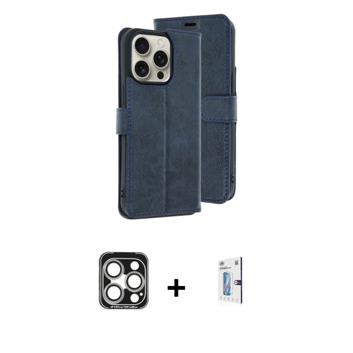 MARSİLYAN™- iPhone 15 Pro Max Kılıf Siluet Işık Serisi - Siyah Bilvis 0.18mm Plus Cam Ekran Koruyucu + PVD Metal Kamera Lens - GS