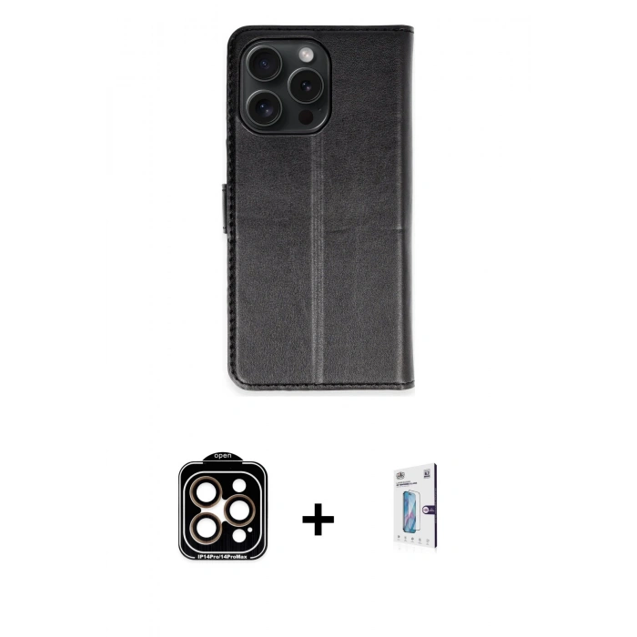 MARSİLYAN™- iPhone 15 Pro Max Kılıf Siluet Işık Serisi - Siyah Bilvis 0.18mm Plus Cam Ekran Koruyucu + PVD Metal Kamera Lens - TU
