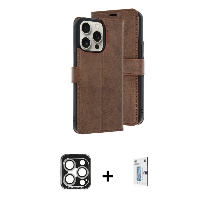 MARSİLYAN™- iPhone 15 Pro Max Kılıf Siluet Işık Serisi - Siyah Bilvis 0.18mm Plus Cam Ekran Koruyucu + PVD Metal Kamera Lens - GS