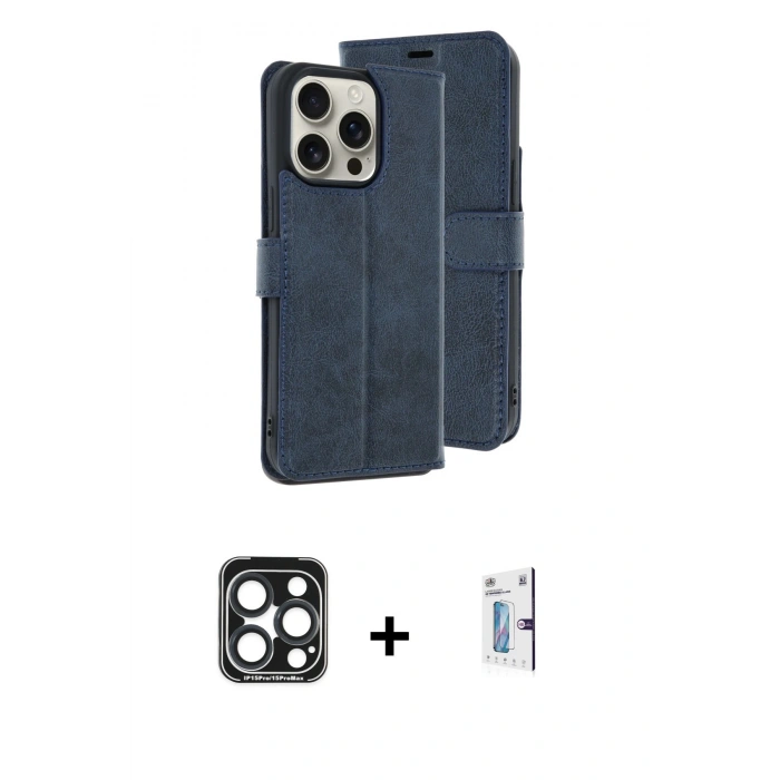 MARSİLYAN™- iPhone 15 Pro Max Kılıf Siluet Işık Serisi - Siyah Bilvis 0.18mm Plus Cam Ekran Koruyucu + PVD Metal Kamera Lens - LT