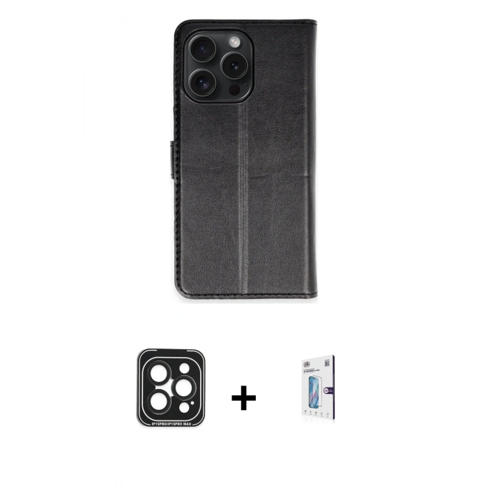 MARSİLYAN™- iPhone 15 Pro Max Kılıf Siluet Işık Serisi - Siyah Bilvis 0.18mm Plus Cam Ekran Koruyucu + PVD Metal Kamera Lens - SH