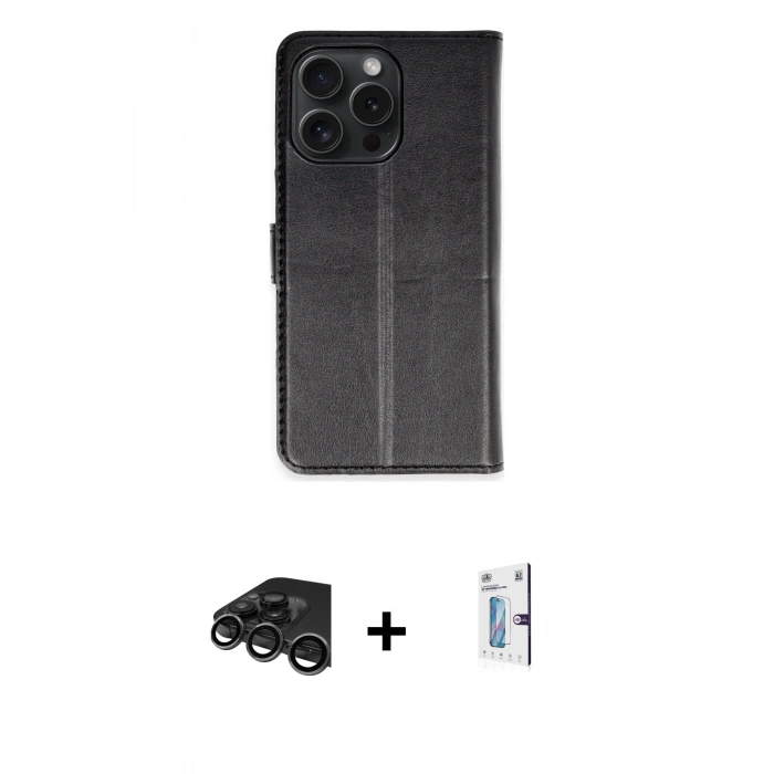 MARSİLYAN™- iPhone 15 Pro Max Kılıf Siluet Işık Serisi - Siyah Bilvis 0.18mm Plus Cam Ekran Koruyucu + Raze Metal Kamera Lens - TMGI