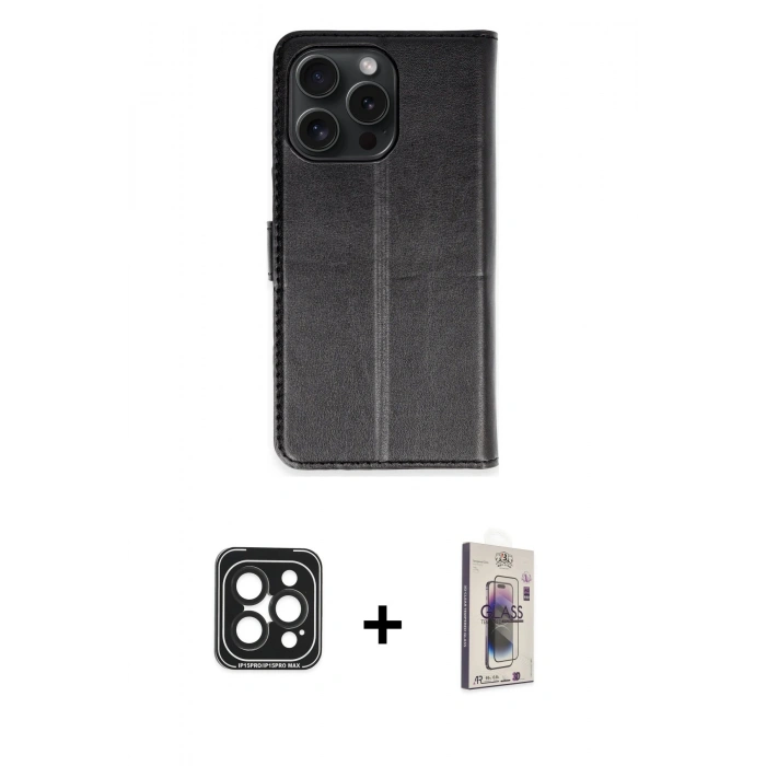 MARSİLYAN™- iPhone 15 Pro Max Kılıf Siluet Işık Serisi - Siyah Bilvis 3D Cam Ekran Koruyucu + PVD Metal Kamera Lens - SH