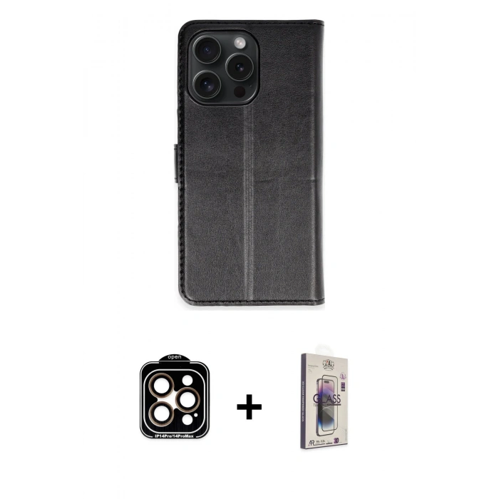 MARSİLYAN™- iPhone 15 Pro Max Kılıf Siluet Işık Serisi - Siyah Bilvis 3D Cam Ekran Koruyucu + PVD Metal Kamera Lens - TU