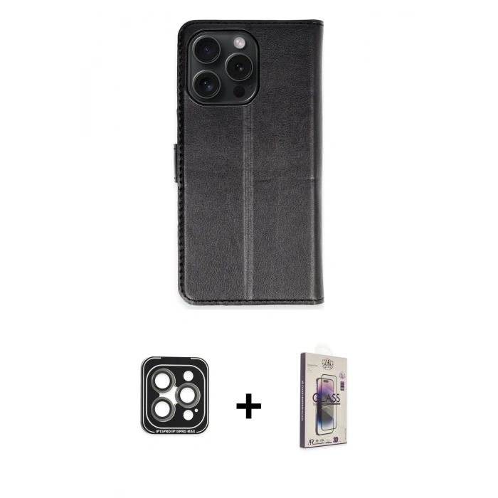 MARSİLYAN™- iPhone 15 Pro Max Kılıf Siluet Işık Serisi - Siyah Bilvis 3D Cam Ekran Koruyucu + PVD Metal Kamera Lens - GI