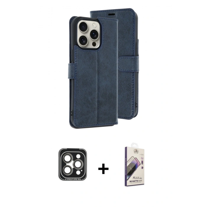 MARSİLYAN™- iPhone 15 Pro Max Kılıf Siluet Işık Serisi - Siyah Bilvis 3D Mat Cam Ekran Koruyucu + PVD Metal Kamera Lens - GI