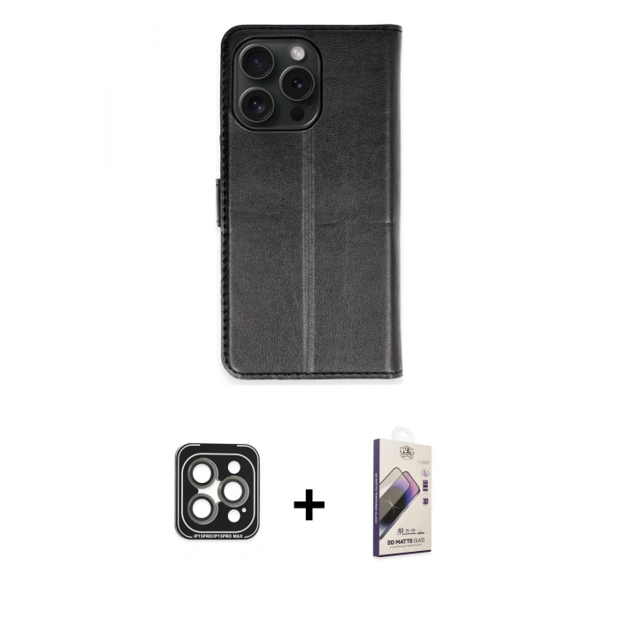 MARSİLYAN™- iPhone 15 Pro Max Kılıf Siluet Işık Serisi - Siyah Bilvis 3D Mat Cam Ekran Koruyucu + PVD Metal Kamera Lens - GI
