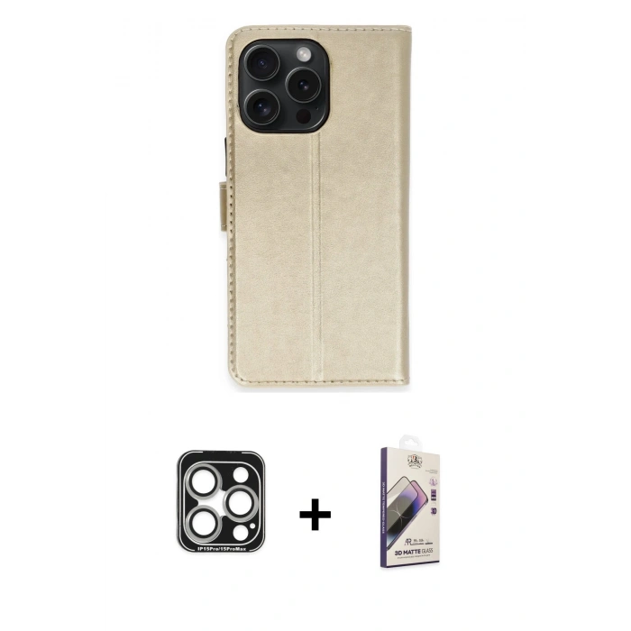 MARSİLYAN™- iPhone 15 Pro Max Kılıf Siluet Işık Serisi - Siyah Bilvis 3D Mat Cam Ekran Koruyucu + Gümüş PVD Metal Kamera Lens