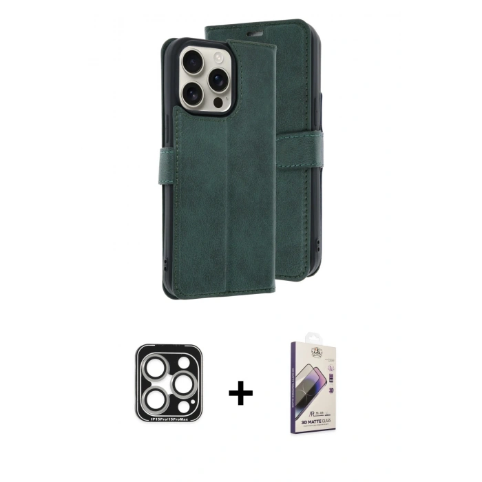 MARSİLYAN™- iPhone 15 Pro Max Kılıf Siluet Işık Serisi - Siyah Bilvis 3D Mat Cam Ekran Koruyucu + Gümüş PVD Metal Kamera Lens