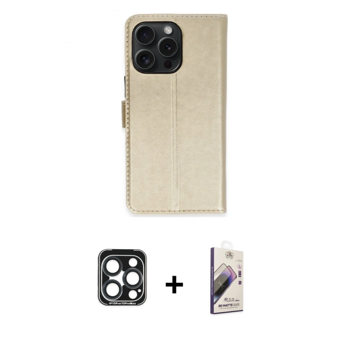 MARSİLYAN™- iPhone 15 Pro Max Kılıf Siluet Işık Serisi - Siyah Bilvis 3D Mat Cam Ekran Koruyucu + PVD Metal Kamera Lens - LT