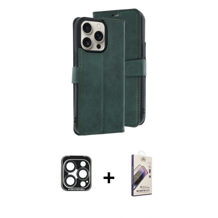 MARSİLYAN™- iPhone 15 Pro Max Kılıf Siluet Işık Serisi - Siyah Bilvis 3D Mat Cam Ekran Koruyucu + PVD Metal Kamera Lens - LT