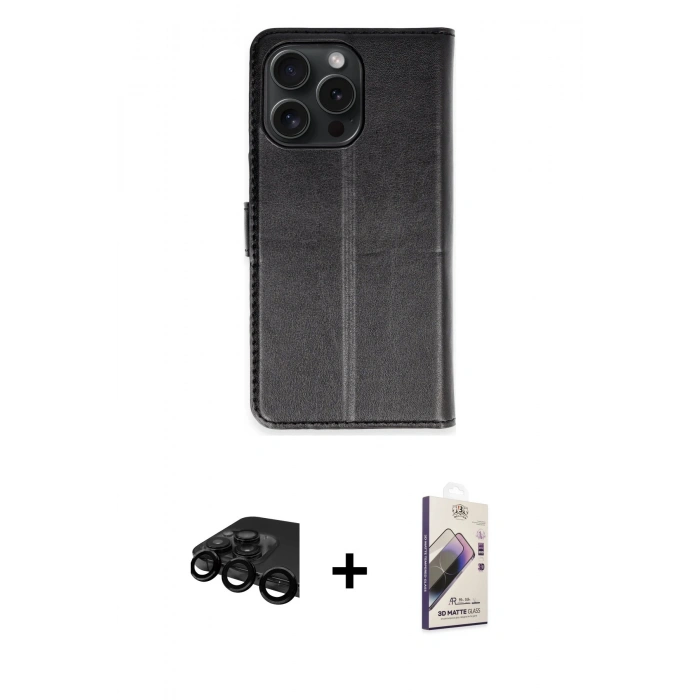 MARSİLYAN™- iPhone 15 Pro Max Kılıf Siluet Işık Serisi - Siyah Bilvis 3D Mat Cam Ekran Koruyucu + Raze Metal Kamera Lens - SH